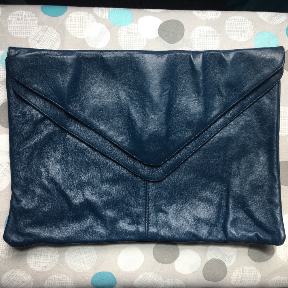 Blue and brown clutch purse